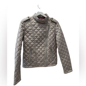Women’s Beige Quilted Moto Jacket | Lightweight Puffer Coat | Size S